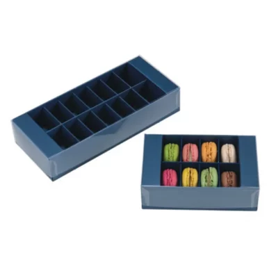 Boite pour macarons bleu myrtille